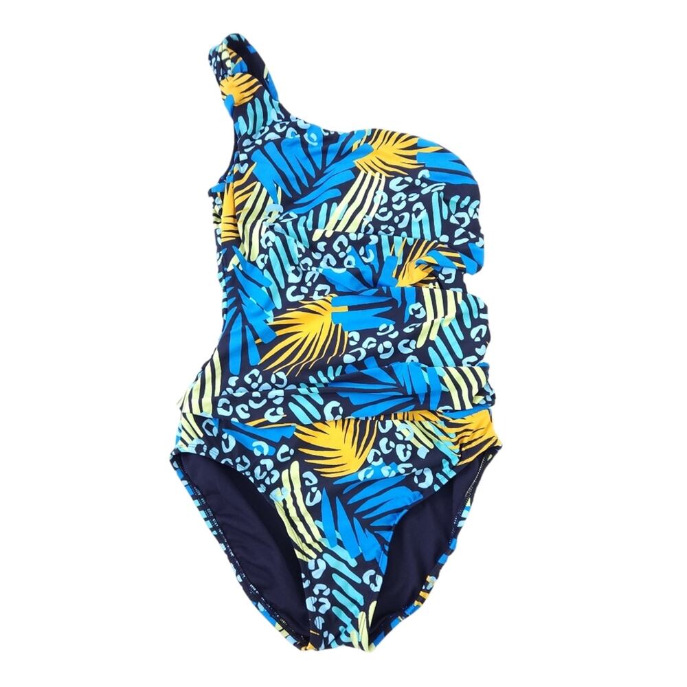 Clean Water One Piece Swimsuit One Shoulder Small Tropical Floral Bright Print